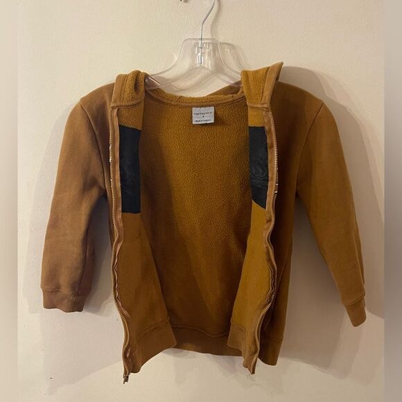Carhartt Kids sz 7 Brown Full-Zip Hooded Sweatshirt Fleece Lined Workwear Jacket - Picture 2 of 5
